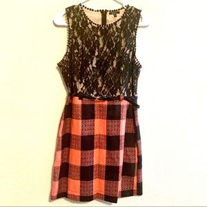 Pink & Black lace-checkered dress